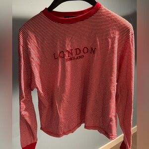 Brandy Melville Red and White Striped London Long Sleeve Shirt